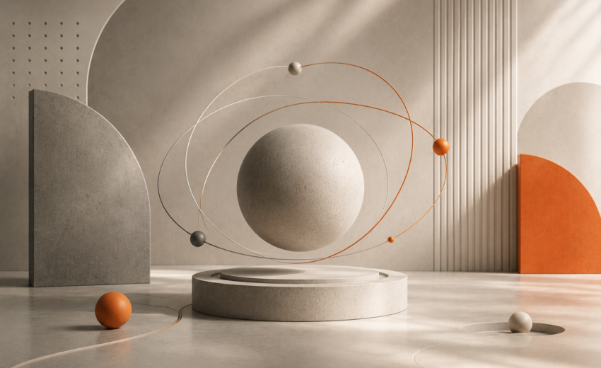 Abstract visualization of Generative Engine Optimization with interconnected spheres and orbital paths representing how AI systems retrieve, evaluate, and cite information.